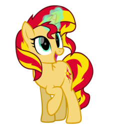 Size: 770x850 | Tagged: safe, artist:thunder-blur, sunset shimmer, pony, unicorn, g4, cute, female, glowing horn, horn, magic, mare, open mouth, raised hoof, shimmerbetes, simple background, smiling, solo, transparent background