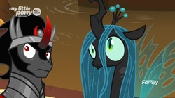 Size: 1920x1080 | Tagged: safe, screencap, king sombra, queen chrysalis, changeling, changeling queen, pony, g4, the beginning of the end, cute, cutealis, female, sombradorable