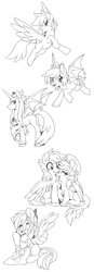 Size: 2000x5730 | Tagged: safe, artist:oxy-diamond, oc, oc only, alicorn, bat pony, bat pony alicorn, original species, pegasus, pony, amputee, bandage, bat pony oc, body pillow, hat, monochrome, sketch, smiling