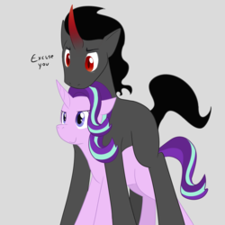 Size: 900x900 | Tagged: safe, artist:enigmadoodles, king sombra, starlight glimmer, pony, unicorn, g4, duo, female, male, mare, national unicorn day, shipping, stallion, standing underneath, starlightsombra, straight