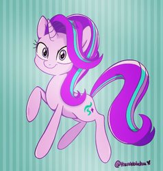 Size: 646x678 | Tagged: safe, artist:therabbitchu, starlight glimmer, pony, unicorn, g4, abstract background, cute, female, glimmerbetes, looking at you, raised hoof, reformed starlight, solo