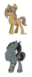 Size: 600x1418 | Tagged: safe, artist:celestial-rainstorm, oc, oc only, oc:iron forge, oc:sandstone pie, earth pony, pony, female, male, mare, offspring, parent:limestone pie, parent:marble pie, parent:quibble pants, parent:trouble shoes, parents:marbleshoes, parents:quibblestone, simple background, stallion, white background