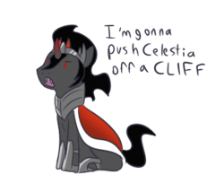 Size: 350x300 | Tagged: safe, artist:enigmadoodles, king sombra, pony, unicorn, g4, the beginning of the end, chibi, cute, dialogue, jewelry, male, open mouth, pure unfiltered evil, regalia, simple background, sitting, solo, sombradorable, stallion, talking, white background