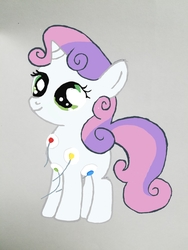 Size: 3024x4032 | Tagged: safe, artist:ferel6, sweetie belle, pony, unicorn, g4, ekg, electrodes, female, filly, heart monitor, medical, solo, wires
