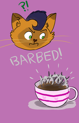 Size: 900x1400 | Tagged: safe, artist:horsesplease, capper dapperpaws, g4, my little pony: the movie, annoyed, barbed, barbed wire, capper drama, cup, food, innuendo, paint tool sai, pun, surprised, tea, teacup