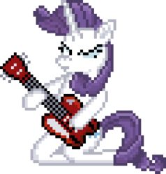 Size: 300x315 | Tagged: safe, artist:8-bitbrony, rarity, pony, g4, honest apple, eyes closed, female, guitar, guitarity, heavy metal, kneeling, mare, metal, metal as fuck, musical instrument, pixel art, rock and roll, simple background, transparent background