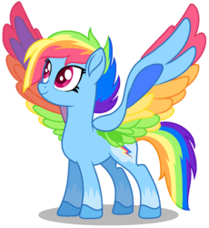 Size: 857x933 | Tagged: safe, artist:angellight-bases, artist:loladreamteam, rainbow dash, pegasus, pony, g4, my little pony: rainbow roadtrip, base used, coat markings, colored hooves, colored wings, colored wingtips, female, g5 concept leak style, g5 concept leaks, mare, movie accurate, multicolored wings, rainbow dash (g5 concept leak), rainbow wings, simple background, smiling, solo, spread wings, transparent background, vector, wing bling, wings