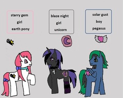 Size: 1299x1032 | Tagged: safe, artist:ask-luciavampire, oc, earth pony, pegasus, pony, unicorn, tumblr:ask-the-city-ponys, 1000 hours in ms paint, cutie mark, female, male, mare, profile, stallion, tumblr