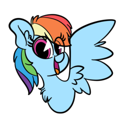 Size: 1500x1500 | Tagged: safe, artist:amethystcutey, rainbow dash, pegasus, pony, g4, bust, chest fluff, eye clipping through hair, female, filly, looking at you, open mouth, portrait, simple background, solo, spread wings, tongue out, transparent background, wings