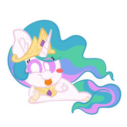 Size: 1500x1500 | Tagged: safe, artist:amethystcutey, princess celestia, alicorn, pony, g4, blush sticker, blushing, chibi, female, jewelry, looking at you, mare, regalia, simple background, solo, tongue out, transparent background