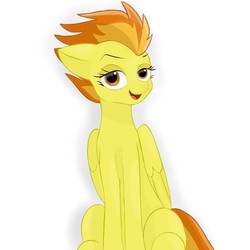 Size: 768x768 | Tagged: safe, artist:moonscream7, spitfire, pegasus, pony, g4, cute, cutefire, female, open mouth, simple background, sitting, solo, white background