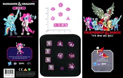 Size: 8307x5289 | Tagged: safe, applejack, fluttershy, pinkie pie, rainbow dash, rarity, twilight sparkle, g4, official, crossover, dice, dungeons and dragons, hascon, mane six, merchandise, pen and paper rpg, rpg, wizards of the coast