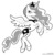 Size: 834x850 | Tagged: safe, artist:lindsay cibos, princess luna, alicorn, pony, g4, black and white, female, flying, grayscale, hoof shoes, jewelry, mare, monochrome, peytral, simple background, smiling, solo, tiara, white background