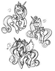 Size: 1280x1640 | Tagged: safe, artist:lindsay cibos, princess cadance, alicorn, pony, g4, black and white, female, grayscale, hoof shoes, jewelry, mare, monochrome, peytral, rough sketch, simple background, sketch, smiling, solo, tiara, white background
