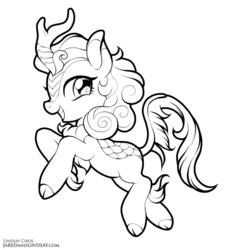 Size: 728x800 | Tagged: safe, artist:lindsay cibos, autumn blaze, kirin, g4, awwtumn blaze, black and white, cloven hooves, cute, female, grayscale, leonine tail, looking back, mare, monochrome, simple background, smiling, solo, white background