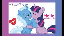 Size: 1280x720 | Tagged: artist needed, safe, trixie, twilight sparkle, pony, unicorn, g4, duo, female, kiss on the lips, kissing, lesbian, ship:twixie, shipping