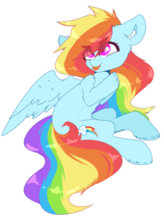 Size: 2000x2700 | Tagged: safe, artist:etoz, rainbow dash, pegasus, pony, g4, eyebrows, female, flying, high res, long hair, looking at something, mare, simple background, sitting, smiling, solo, tongue out, transparent background, wings