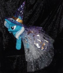 Size: 882x1024 | Tagged: safe, artist:crazyditty, trixie, pony, unicorn, g4, clothes, costume, dress, female, halloween, halloween costume, hat, holiday, irl, nightmare night, photo, plushie, solo