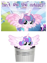 Size: 3106x4096 | Tagged: safe, edit, gameloft, princess flurry heart, alicorn, pony, g4, abuse, background pony strikes again, downvote bait, drama, flurry heart drama, flurrybuse, go to sleep sombra, into the trash it goes, meme, op is a duck, op is a slowpoke, op is trying to start shit, op isn't even trying anymore, trash can, wat, why, wow! glimmer, wtf