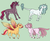 Size: 2749x2278 | Tagged: safe, artist:misskanabelle, oc, oc only, oc:cresent shine, oc:iridium chalice, oc:pink promenade, oc:starburst, classical hippogriff, classical unicorn, hippogriff, pegasus, pony, unicorn, cloven hooves, colored hooves, colored wings, female, glasses, gradient wings, green background, high res, horn, leonine tail, magical lesbian spawn, mare, multicolored wings, offspring, parent:fancypants, parent:fleur-de-lis, parent:moondancer, parent:pinkie pie, parent:princess skystar, parent:star bright, parent:sunset shimmer, parent:trixie, parents:fancyfleur, parents:moonbright, parents:skypie, parents:suntrix, simple background, story included, unshorn fetlocks