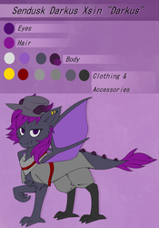 Size: 1184x1688 | Tagged: safe, artist:cinnamonsparx, oc, oc only, oc:darkus, hybrid, clothes, female, reference sheet, solo