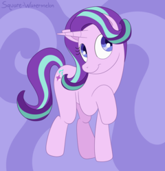 Size: 2290x2384 | Tagged: safe, artist:square-watermelon, starlight glimmer, pony, unicorn, g4, female, high res, raised hoof, smiling, solo