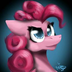 Size: 1000x1000 | Tagged: safe, artist:lordofthefeathers, pinkie pie, pony, g4, bust, female, floppy ears, gradient background, mare, solo