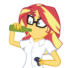 Size: 779x720 | Tagged: safe, artist:ngrycritic, sunset shimmer, equestria girls, g4, game stream, my little pony equestria girls: better together, alcohol, angry video game nerd, beer, clothes, controller, drinking, female, gamer sunset, glasses, james rolfe, psycho gamer sunset, reference, simple background, solo, transparent background, youtube
