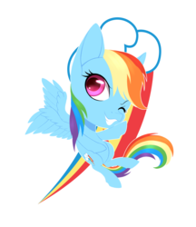 Size: 3457x4000 | Tagged: safe, artist:shkura2011, rainbow dash, pony, g4, chibi, female, one eye closed, solo, wink