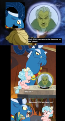 Size: 720x1338 | Tagged: safe, edit, edited screencap, screencap, cozy glow, grogar, pegasus, pony, g4, the beginning of the end, cozybuse, crystal ball, female, filly, grogar's crystal ball meme, grogar's orb, scooby-doo!, the 13 ghosts of scooby-doo, vincent van ghoul