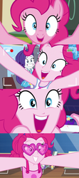 Size: 1275x2867 | Tagged: safe, edit, screencap, pinkie pie, rarity, best trends forever, best trends forever: pinkie pie, equestria girls, equestria girls specials, g4, make new friends but keep discord, my little pony equestria girls: better together, my little pony equestria girls: choose your own ending, my little pony equestria girls: spring breakdown, twilight under the stars, breaking the fourth wall, clothes, fourth wall, geode of shielding, geode of sugar bombs, glasses, he wants all of the cakes, heart shaped glasses, magical geodes, pinkie's spring fourth wall break, tank top