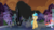 Size: 2100x1181 | Tagged: safe, screencap, amber laurel, crystal pony, pony, g4, my little pony: friendship is magic, the beginning of the end, background pony, crystal, crystal empire, dark crystal, female, male, mare, orange sky, running away, scared, smoke, stallion