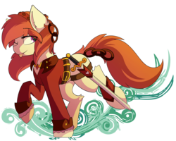 Size: 3488x2788 | Tagged: safe, artist:beardie, oc, oc only, oc:rosa lanzar, earth pony, pony, belt, clothes, ear piercing, earring, high res, jewelry, one eye closed, piercing, pirate, simple background, sword, tongue out, transparent background, weapon, wink