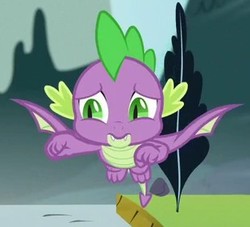 Size: 310x281 | Tagged: safe, screencap, spike, dragon, g4, the beginning of the end, claws, cropped, flying, male, solo, tail, winged spike, wings