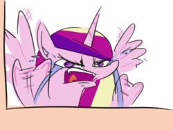 Size: 659x493 | Tagged: safe, artist:jargon scott, princess cadance, alicorn, pony, g4, adorable distress, angry, crying, cute, cutedance, fangs, female, flailing, flapping, frown, glare, madorable, mare, no pupils, ocular gushers, open mouth, princess sadance, reeee, sad, sadorable, simple background, solo, spread wings, tears of anger, teary eyes, that pony sure does love pizza, underhoof, white background, window, wings