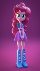 Size: 1080x1920 | Tagged: safe, artist:creatorofpony, artist:rjrgmc28, pinkie pie, equestria girls, g4, 3d, blender, boots, bracelet, clothes, cute, diapinkes, female, high heel boots, jewelry, looking at you, shoes, skirt, smiling, solo