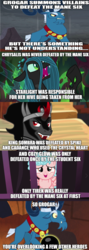 Size: 876x2472 | Tagged: safe, edit, edited screencap, screencap, cozy glow, grogar, king sombra, lord tirek, queen chrysalis, changeling, changeling queen, pegasus, pony, g4, the beginning of the end, caption, comic, crystal ball, female, filly, grogar's orb, meme, mistake, screencap comic, text, text edit