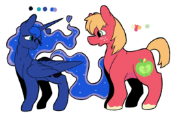 Size: 800x542 | Tagged: safe, artist:flamirasplitz, big macintosh, princess luna, alicorn, earth pony, pony, g4, ethereal mane, female, male, ship:lunamac, shipping, simple background, starry mane, straight, transparent background, unshorn fetlocks