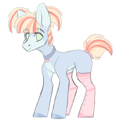 Size: 4021x4024 | Tagged: safe, artist:maximkoshe4ka, oc, oc only, oc:pastel coat, earth pony, pony, blank flank, blaze (coat marking), clothes, coat markings, collar, facial markings, femboy, heart, male, pale belly, pigtails, simple background, socks, solo, stallion, twintails, white background