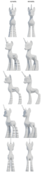Size: 1280x5250 | Tagged: safe, artist:clawed-nyasu, oc, oc only, unnamed oc, alicorn, pony, 3d, 3d model, alicorn oc, comparison, simple background, solo, transparent background