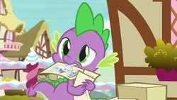 Size: 1280x720 | Tagged: safe, screencap, spike, dragon, g4, honest apple, season 7, claws, cute, male, ponyville, spikabetes, tail