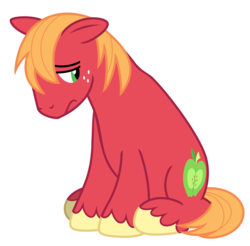 Size: 7360x7250 | Tagged: safe, artist:estories, edit, editor:slayerbvc, vector edit, big macintosh, earth pony, pony, g4, accessory-less edit, cute, depressed, looking back, macabetes, male, missing accessory, sad, sadorable, simple background, sitting, solo, stallion, transparent background, vector