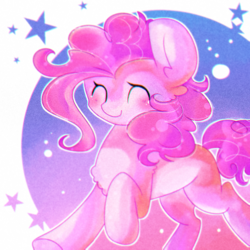 Size: 800x800 | Tagged: safe, artist:lemongde, pinkie pie, earth pony, pony, g4, blushing, chest fluff, cute, diapinkes, eyes closed, female, leg fluff, mare, missing cutie mark, solo, stars