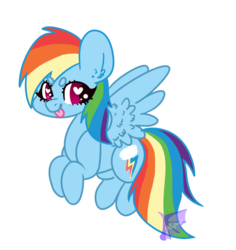 Size: 1024x1083 | Tagged: safe, artist:pennythebat, rainbow dash, pegasus, pony, g4, :p, beanbrows, cute, dashabetes, ear fluff, eyebrows, female, heart eyes, silly, simple background, solo, tongue out, transparent background, wing fluff, wingding eyes