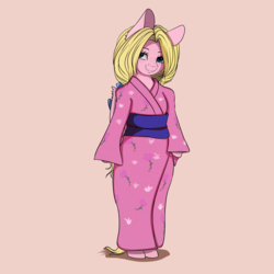 Size: 4000x4000 | Tagged: safe, artist:miokomata, oc, oc only, pegasus, semi-anthro, absurd resolution, arm hooves, bipedal, clothes, female, kimono (clothing), mare, simple background, smiling, solo