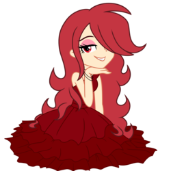 Size: 1280x1280 | Tagged: dead source, safe, artist:wubcakeva, oc, oc only, oc:rosepetal, equestria girls, g4, clothes, dress, eyeshadow, female, hair over one eye, lidded eyes, makeup, princess, simple background, smiling, solo, transparent background