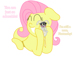 Size: 1275x975 | Tagged: safe, artist:fskindness, fluttershy, oc, pony, g4, animal costume, bunny costume, clothes, costume, cute, funny, shrunk