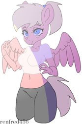 Size: 535x800 | Tagged: safe, artist:renfred456, oc, oc only, pegasus, anthro, anthro oc, belly button, blushing, clothes, compression shorts, female, leggings, mare, pants, shirt, solo, wings, workout outfit, yoga pants