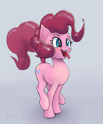 Size: 2572x3070 | Tagged: safe, artist:xbi, pinkie pie, earth pony, pony, g4, excited, female, gradient background, high res, jumping, mare, solo, tongue out