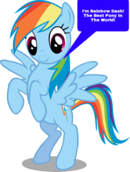 Size: 500x660 | Tagged: safe, rainbow dash, pony, g4, best pony, female, happy, solo, spread wings, standing, standing up, truth, wings